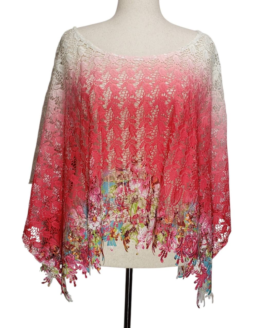 Atmosphere Floral Lace Poncho Top Oversized M- L Handkerchief Festival Boho